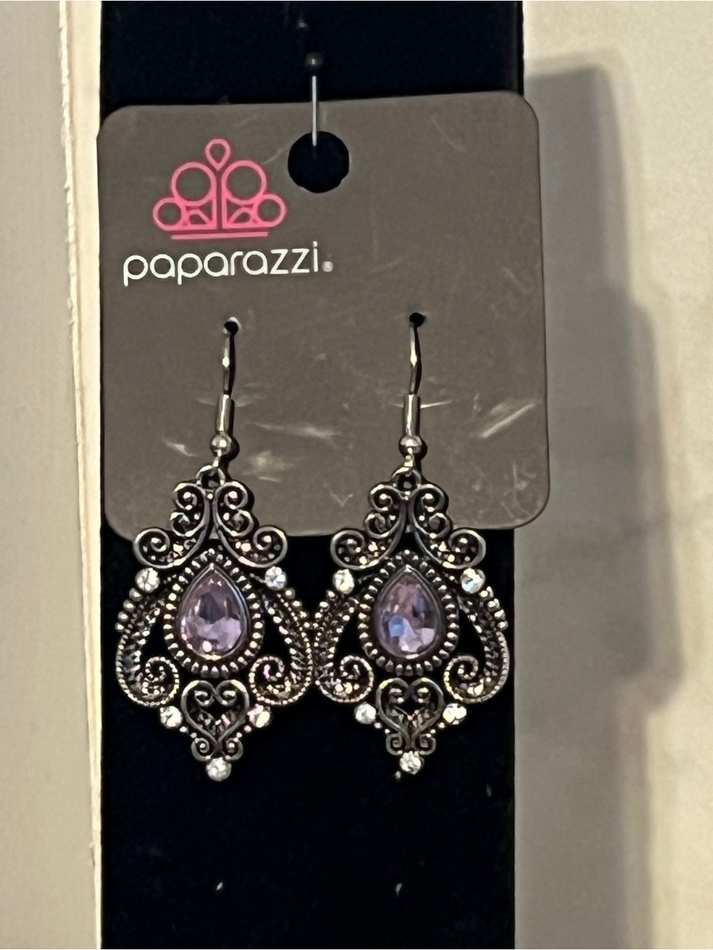 Paparazzi Silver-Tone Filigree Earrings with Lavender Teardrops